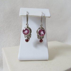 Sterling Pink Tourmaline w/Garnet Earrings